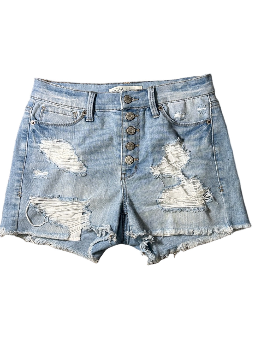 Mudd Light Blue Distressed Button-Fly Denim Shorts SKU1536